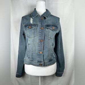 Joujou Denim Jacket Girls 14 Blue Distressed Cropped Button Front
